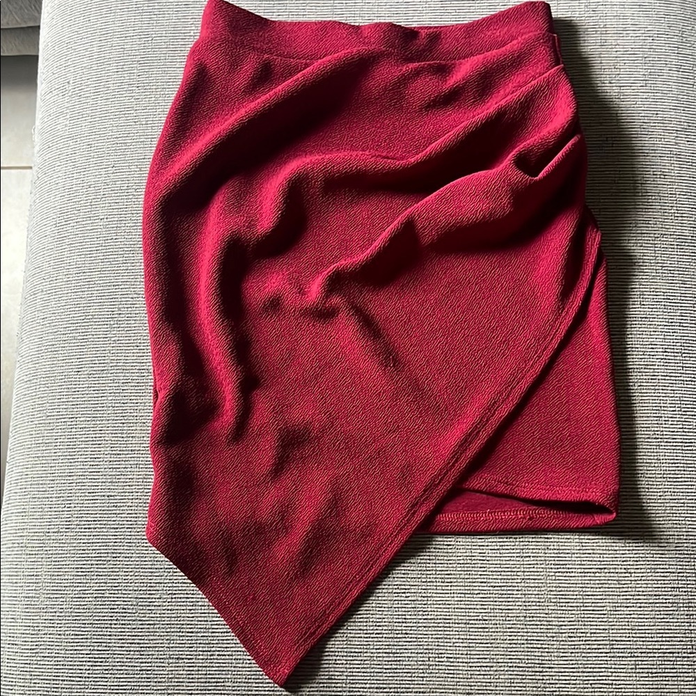 A'gaci Red Asymmetrical Wrap Midi Skirt